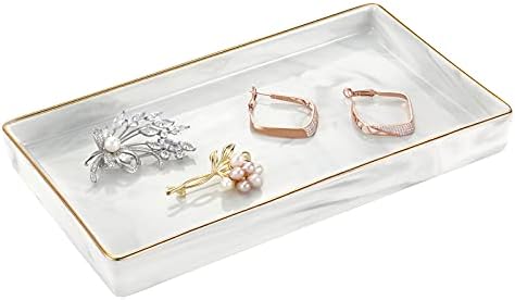 Emibele Ceramic Vanity Tray, Marble Decor Tray Bathtub Toilet Tank, Vanity Bathroom Tray Organizer Jewelry Storage Dresser Tray for Candle,Jewelry,Lotion Bottle,Perfume, Cosmetics, Small Size by Emibele