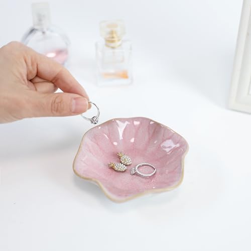 Pink Lotus Leaf Shape Ring Jewelry Dish Holder,Small Trinket Jewelry Tray,Decorative Jewelry Plate Bowl,Key Bowl,Mothers Day Birthday Engegament Gifts for Women Friends,Ceramic - Image 5