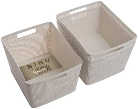 BINO Woven Plastic Basket | Large (Natural), 3-Pack | THE JUTE COLLECTION | Home Organization, Space-Saving Storage, Stylish Design | Plastic Storage Basket by BINO