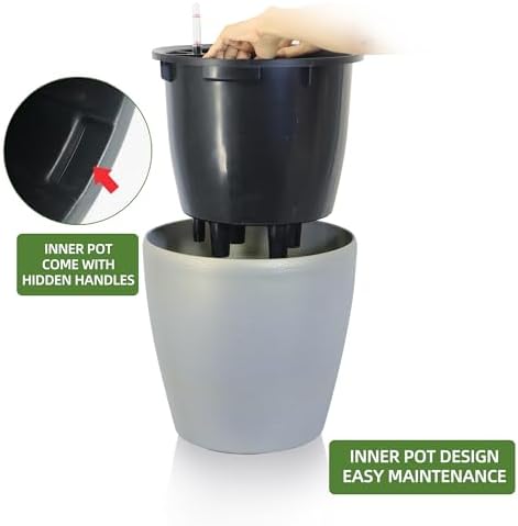Dexceder 18x17 Self Watering Planter with Wheels (Grey Gold Crackle) - Image 4