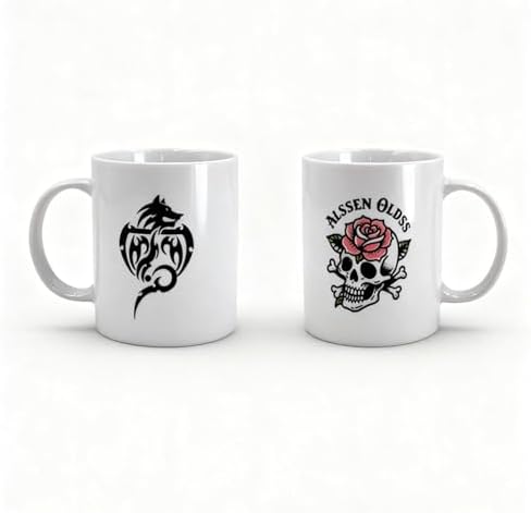 Mug Set of 2 Gothic Skull and Wolf Ceramic Coffee Cup Set Ceramic Coffee Mugs, Unique Gift Boxed Set for Him & Her, Novelty Gothic Mugs by Unknown