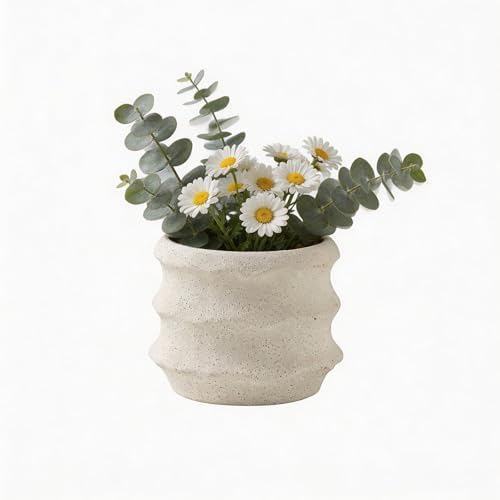 White Speckled Ceramic Planter, 5.5 Inch Irregular Coil Design Flower Pot, Modern Unique Textured Granular Finish Small Pot for Indoor Plants, Succulents, Cactus, and Home Office Decor Gift - Image 5