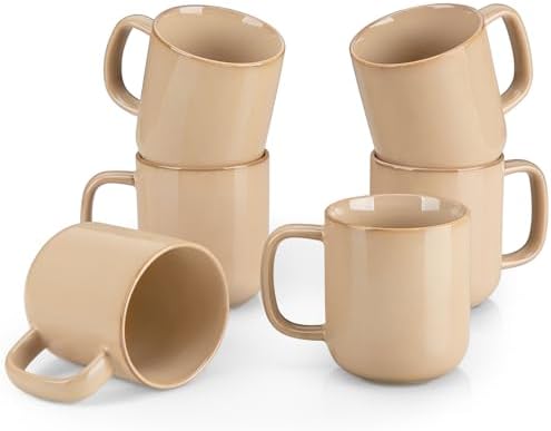 vancasso 16 oz Coffee Mugs Set of 6, Large Ceramic Mug with Handle, Unique Glaze Coffee Cups for Latte, Cappuccino & Hot Cocoa, Dishwasher & Microwave Safe, Brown, Series PLAYA by vancasso