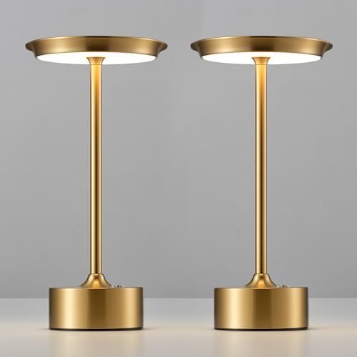 PUSU Rechargeable Table Lamps Set of 2, Gold Cordless Portable Desk Lamp by PUSU