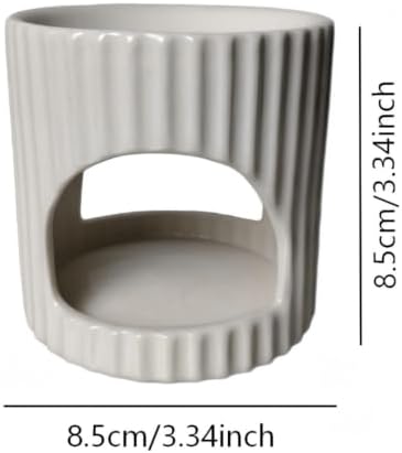 Glossy Vertical Ribbed Ceramic Wax Melt Warmer, Minimalist Cylinder Tea Light Essential Oil Burner Cream Home Decor White - Image 5