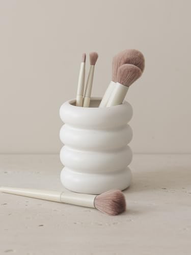 WENSHUO Ceramic Pen Holder, Pencil Holder, Cute Makeup Brush Holder, White - Image 4