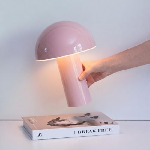 Brightech Celia Table Lamp – 10" Touch-Controlled Mushroom Accent Lamp, Cordless & Dimmable LED, Portable & Rechargeable Bedside Night Light, Sustainable Recycled Modern Patio Lamp, Home Décor – Pink by Brightech