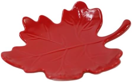 Ceramic Jewelry Dish for Women Girls, Jewelry Ring Tray Trinket Dish, Leaf Shape Ceramic Plate, Keys Bowls Tray Holder for Mother's Day/Christmas/Thanksgiving/Birthday Gift-Red A by SYNWISH
