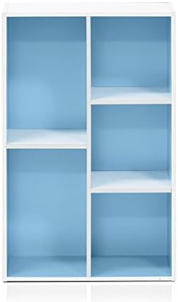 Furinno LUDER Book Shelf, 5-Cube Bookshelf, Reversible Bookcase, 9.4 x 19.5 x 31.5, Easy Assembly, for Living Room, Bedroom, Home Office, White/Light Blue - Image 4
