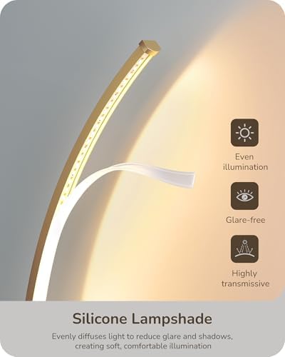 EDISHINE Curved LED Table Lamps for Living Room, Modern Bedside Lamp, Gold - Image 3