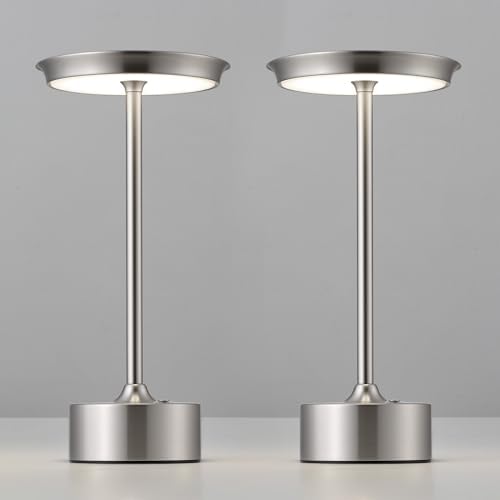 PUSU Rechargeable Table Lamps Set of 2, Nickel Cordless Portable Desk Lamp by PUSU