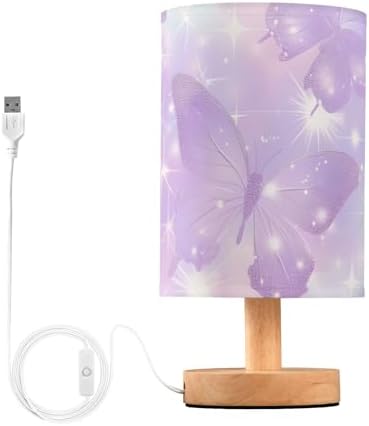 ALAZA Purple Butterflies Shiny Bedside Table Lamp with USB Port, Decor Bedside Lamp Desk LED Bulb Included, Small Nightstand Lamp for Bedroom Living Room by ALAZA