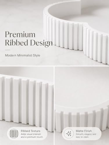 Ceramic-Look Clover Decorative Tray, Vanity Tray for Perfume, Jewelry, Candles and Bathroom Countertop, Modern Ribbed Catchall Tray for Coffee Table Décor - Image 6