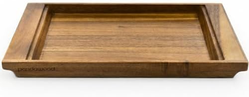 Acacia Wood Serving Tray for Coffee Table, Ottoman Tray Decor, 15.7x11 Inch by PANDAWOOD