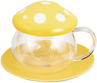 Glass Teacup Mushroom Shape Coffee Mug Teacup Saucer Set with Filter Cup by Mozacona