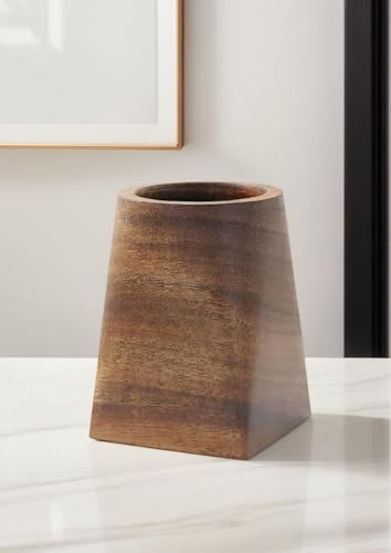 Wood Pen Holder for Desk, Black Walnut Pencil Cup Organizer Stand by Smowfes