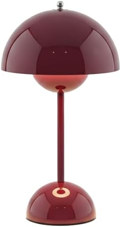 Lucido NordGlow Table Lamp - Cordless Rechargeable Mushroom Dome Lamp, Dimmable Touch LED with Warm Ambient Glow, Modern Mid-Century Accent Light for Bedroom, Desk, Bar & Nightstand (Red) by Unknown
