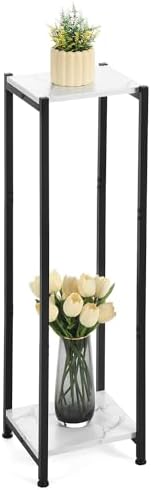 Dipion 40 Inch Tall Plant Stand Indoor,2 Tier Pedestal Stand,Marble White by CozyTimes