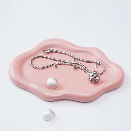 Jewelry Dish Trinket Tray for Women, Ring Dish Holder, Unique Cloud Shape Ceramic Plate Cute Things Vanity Aesthetic Room Decor Mother's Day Birthday (Pink) by MDFayeHome