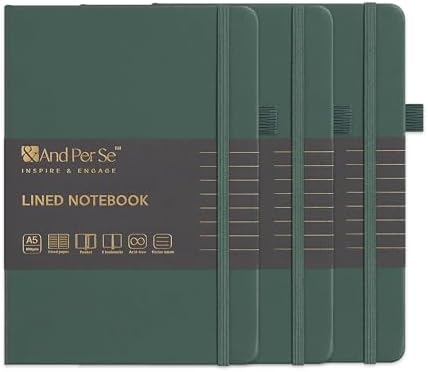 &And Per Se Lined Notebooks 3-Pack Gift Set, A5 Hardcover Journals, 160 Pages 100gsm Thick Paper, Journaling Notebook for Office School (Green) by AndPerSe