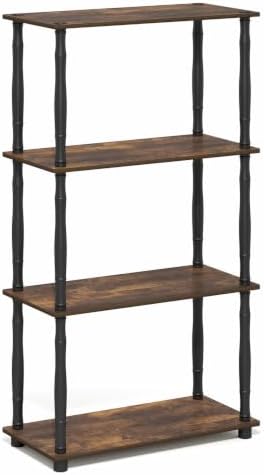 Furinno Turn-N-Tube Storage Shelves, 4-Tier Open Frame Book Shelf, Standing Corner Shelf, Toolless Open Shelves, Classic Tubes, for Organization and Storage, Living Room, Home Office, Amber Pine - Image 5