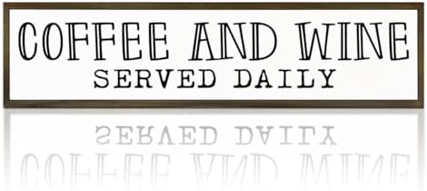 Coffee Bar Decor, Coffees Lover Home Kitchen Decor, Wood Decoration for Cafe Wine Bar Club, Decorative Wooden Table Sign, Coffee and Wine Served Daily Sign, 17.8x4x1.2 inches by WKYAER