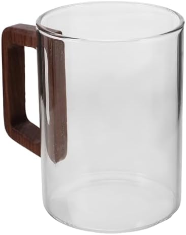 Healeved Glass Coffee Cup with Wooden Handle, Thickened round Mug by Healeved