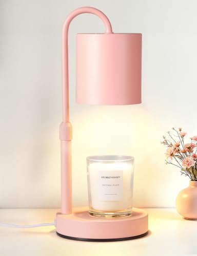 Briever Dimmable Candle Warmer Lamp with Timer, Height Adjustable Electric Candle Wax Warmer, Birthday Gifts for Women Mom, House Warming Gifts New Home Decor, Solid Wood Base, Pure Pink by Briever