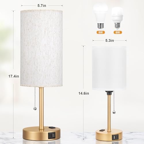17in Bedside Table Lamp for Bedroom, Desk Lamp with USB Ports for Dorm - Image 4