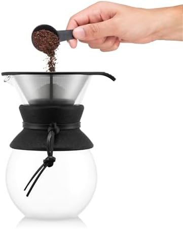 Bodum 34oz Pour Over Coffee Maker, High-Heat Borosilicate Glass with Reusable Stainless Steel Filter and Black Cork Grip - Made in Portugal - Image 2