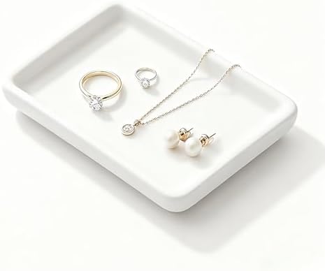 Square Minimalist Ceramic Ring Dish, White Jewelry Tray for Women, Modern Vanity Decor & Organizer, Ideal Engagement Wedding Birthday for Friend Sister by Unknown