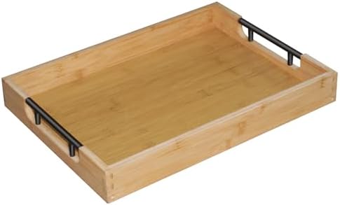 Krismax Wooden Serving Tray with Handles, Serving Platter 15.7x11.4 Inch Food Drinks Tray for Coffee Table,Decorative Storage Tray for Entertaining, Breakfast Tray in Bed,Lunch,Dinner,BBQ(Bamboo) by Home