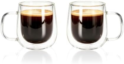 CNGLASS 8.5oz Glass Coffee Mug,Double Walled Glass Mugs with Handle,Clear Espresso Cups for Latte,Cappuccino,Tea Bag,Set of 2 by CNGLASS