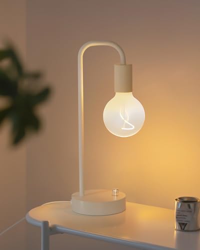 ONEWISH Industrial Small Table Lamp for Bedroom, Fully Dimmable Modern Beside Lamps with 2700K Warm Light Bulb for Kids Reading, White Nightstand Lamps for Living Room, Dorm,Home Office by onewish