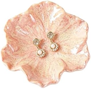 Flower Shaped Ceramic Jewelry Tray, Decorative Trinket Dish for Rings Earrings Necklaces, 5 Inch Ceramic Catchall Tray for Vanity Bathroom, Gift for Women (Pink) by Unknown