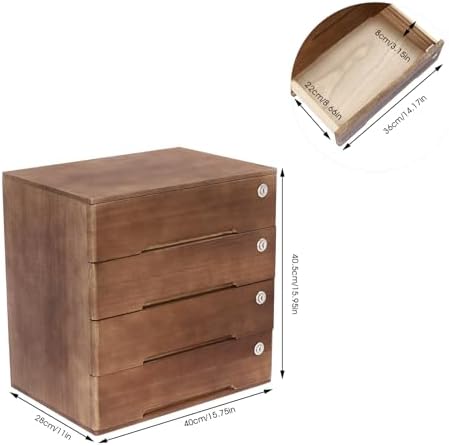 Wooden Desktop Storage Box with Lockable Drawers, Flat File Cabinet Drawer Desktop Storage Box, Countertop Storage Cabinet for Office Home Toiletries Supplies Vanity (Walnut, 4 Drawer) - Image 3