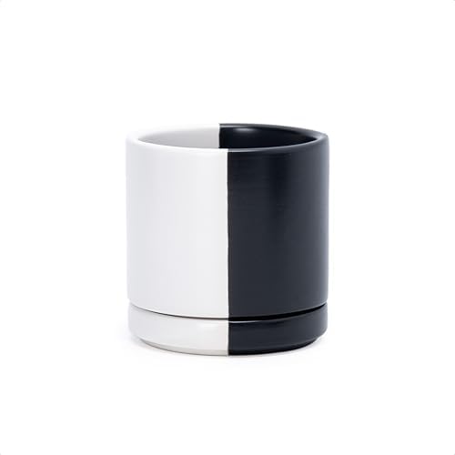 D'vine Dev 3.5 Inch Ceramic Planter Pot, Black White Split, 94-O-A-0 by DvineDevPlanterPotsandStand