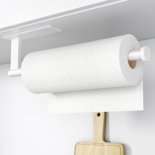 Paper Towel Holder Under Cabinet, Self-Adhesive or Drilling, White by susswiff