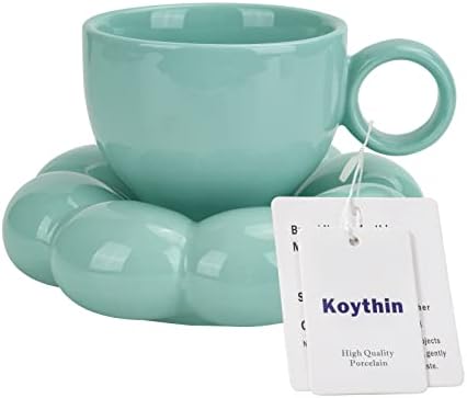 Koythin 6.5oz Sunflower Saucer Mini Ceramic Mug, Blue-Green Tea Latte Cup by Koythin