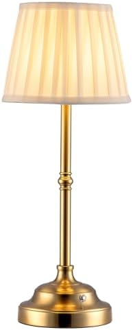 KDG Gold Cordless Portable LED Table Lamp, Beige Fabric Shade Desk Lamp by KDG