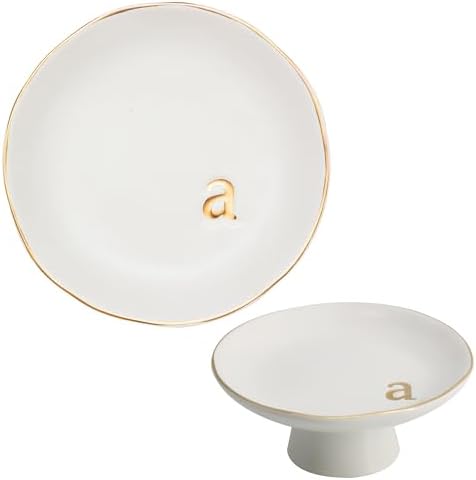 COLLECTIVE HOME - Ceramic Jewelry Tray, Decorative Monogram Jewelry Dish, Luxurious Trinket Tray with High Base, Birthday Mother's Day for Women (a) - Image 2
