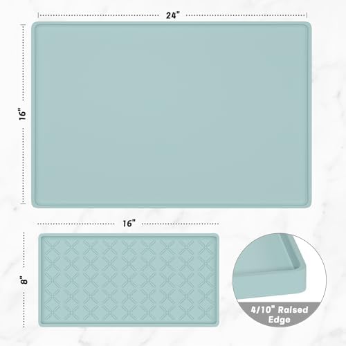 Rnivvi Silicone Coffee Mat, 16" x 24" Waterproof Raised Edge Coffee Bar Mats for Espresso Machine Station Accessories, Heat Resistant Detachable Dish Drying Pad for Kitchen Counter, Shadow Green - Image 2