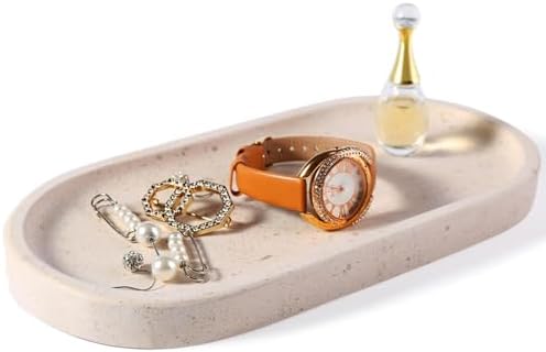 Koville Natural Marble Tray for Bathroom, Vanity Decorative Marble Trays for Countertop Organizer, Catchall Trays for Perfume, Candles, Jewelry, Stone Tray for Decor(Moca Crema Yellow) by Koville