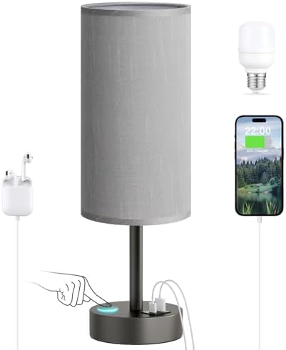 Dicoool Bedside Table Lamp for Bedroom - 3-Way Dimmable Touch Lamp, USB A+C by DicooolDirect