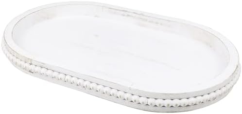 Hrastany Whitewashed Oval Wood Coffee Table Serving Tray with Beads for Ottoman by Hrastany