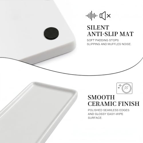 8″ x 3.7″ Ceramic Vanity Tray, Decorative Rectangular Organizer for Bathroom Countertop, Dresser Top, Kitchen & Bathtub, for Soap, Perfume, Candle, Jewelry & Cosmetics (White) - Image 4