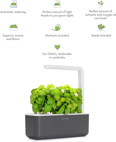 Click & Grow Indoor Herb Garden Kit with Grow Light | Smart Garden for Home Kitchen Windowsill | Easier Than Hydroponics Growing System | Vegetable Gardening Starter (3 Basil Pods Included), Grey - Image 2