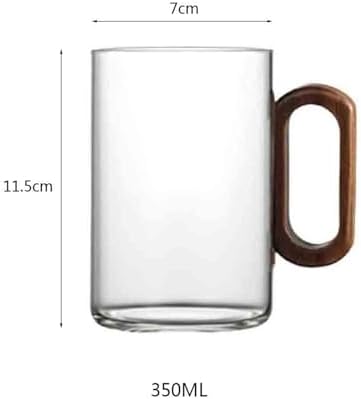 Glass Cups Glass Mug with Walnut Handle, 11.8Oz Clear Borosilicate Coffee Tea Cup for Home Office Drinking Glasses(Clear) - Image 2