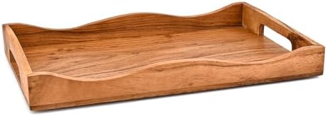 Serving Trays Acacia Wood Wooden Tray with Handles for Breakfast in Bed,Coffee Table,Dining Table,or Kitchen - Perfect for Living (15" X 10" X 1.6") by Unknown