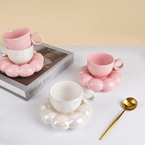 Koythin 6.5oz Sunflower Saucer Mini Ceramic Mug, Pearl White Tea Latte Cup - Image 6
